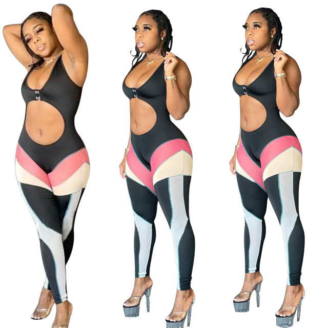 Women spring and summer print tight jumpsuit trousers casual sexy jumpsuit