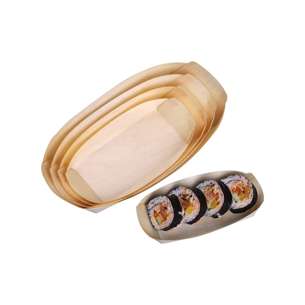 Hot sale customize size Disposable Snack Plate Wooden Sushi Boat