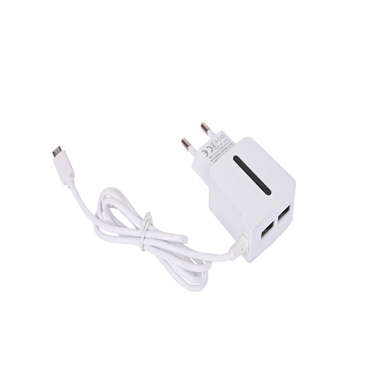 Cheap 2 USB phone accessories straight line shape mobile charger 5V 2A usb cable LED light travel charger