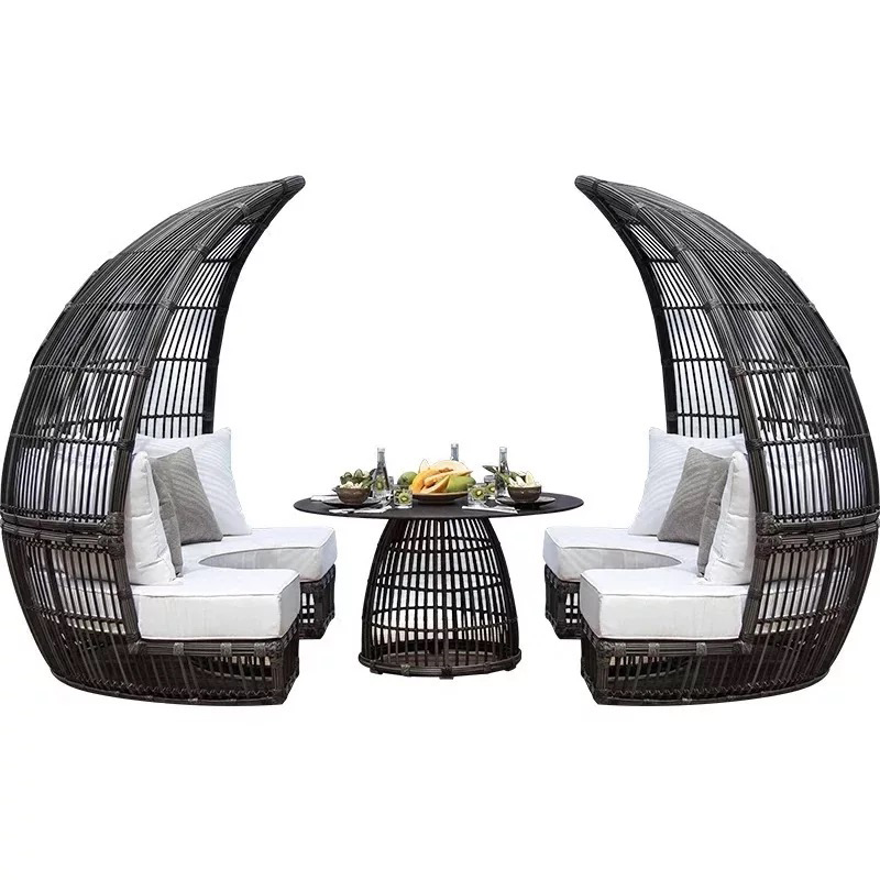 New design outdoor swimming pool beach leisure rattan chair sofa bed rattan daybed combination furniture