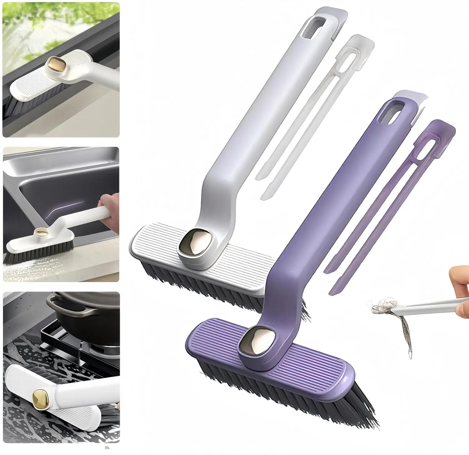 Multifunctional Rotating Crevice Cleaning Brush for Bathroom and Kitchen 2-in-1 Cleaning Brush for Crevice and Surface Cleaning