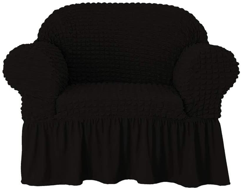 1-Piece Wing Chair Slipcover with Ruffle Skirt Stretch Wing Back Elastic Sofa Cover Polyester Armchair Cover