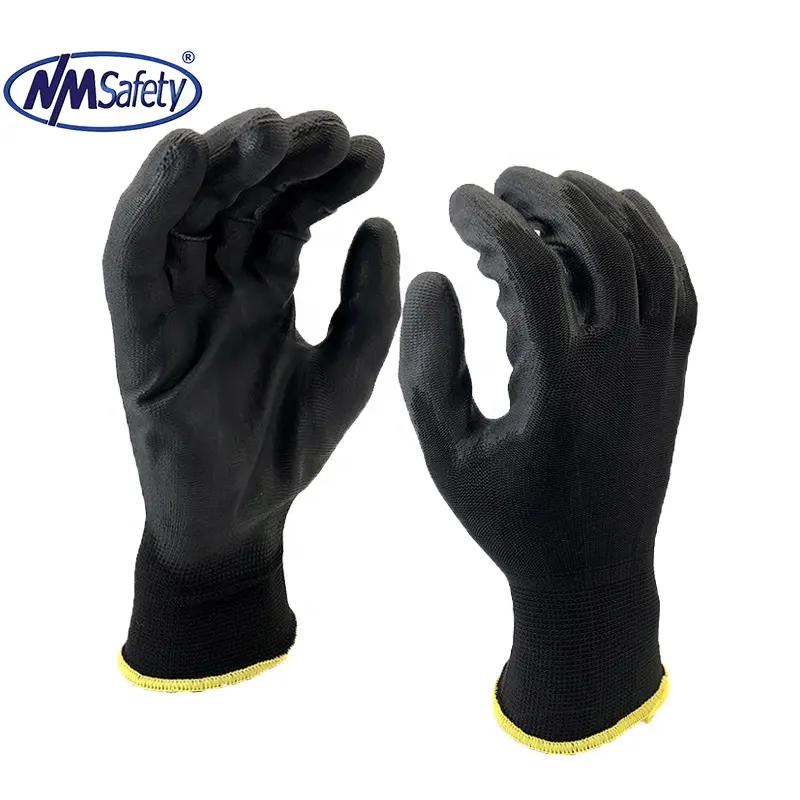 Трикотажные черные нейлоновые полиуретановые бесшовные рабочие перчатки NMSAFETY для строительства, размер 13