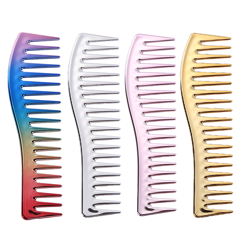 Electroplating wide tooth anti-static comb barber detangler hair pick Big wide tooth comb for salon