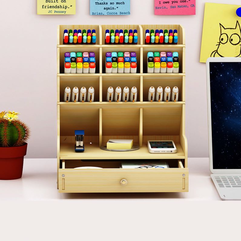 Office Supplies/Desk Organizer Set with Desktop Leather Writing Pad File Paper Tray Magazine Folder Pen Sticky Note Holder