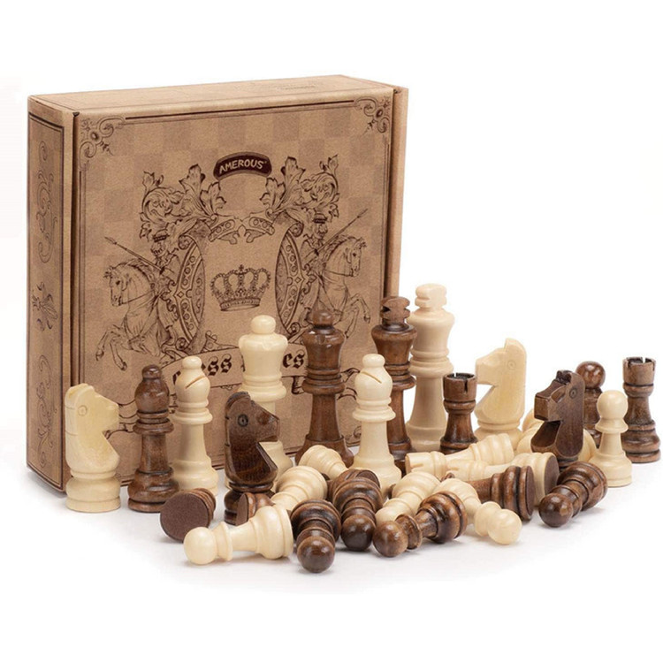 Wooden Chess Pieces Only Staunton Style Wood Chessmen with 3.15" King