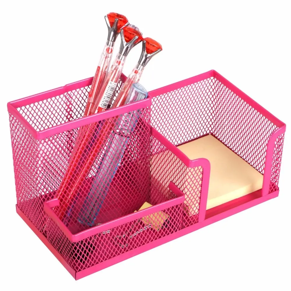 school stationery Multifunction 3 compartments Desk Organizer mesh metal pen holder for school
