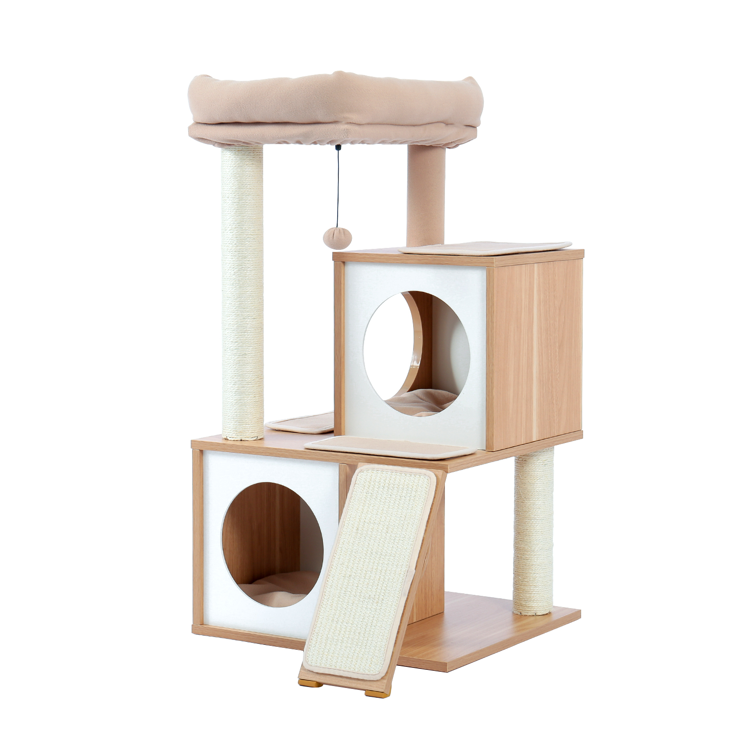 Cat Tree tower Wood Cool Sisal Scratching Post Kitten Furniture Plush Condo Playhouse with Dangling Toys cat tower