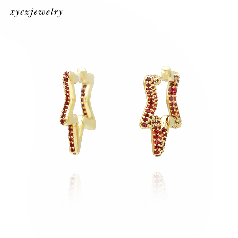 Rainbow stone zirconia star earrings brass gold plated jewelry earrings