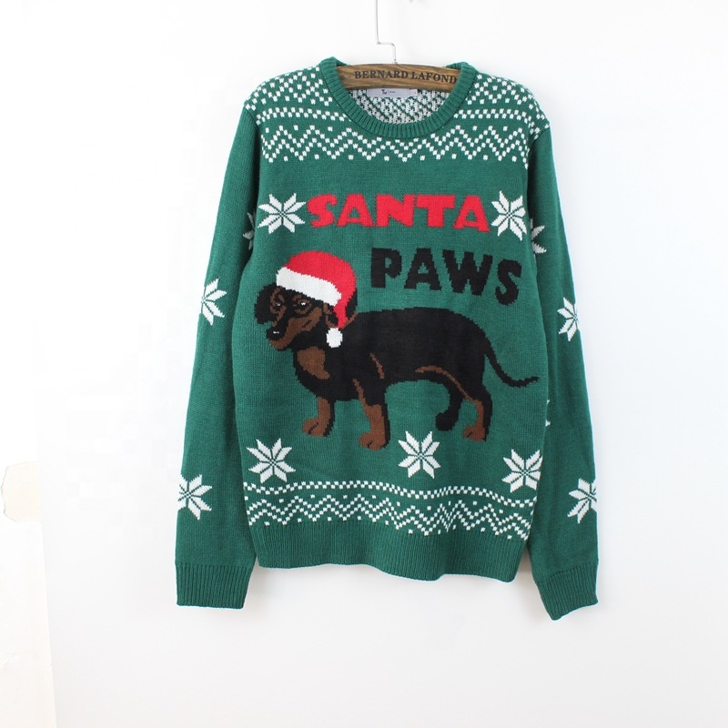 2021 New Green Lovely Dog Christmas Ugly Sweater Dachshund Pet Knit Pullover Fall Winter T18201A