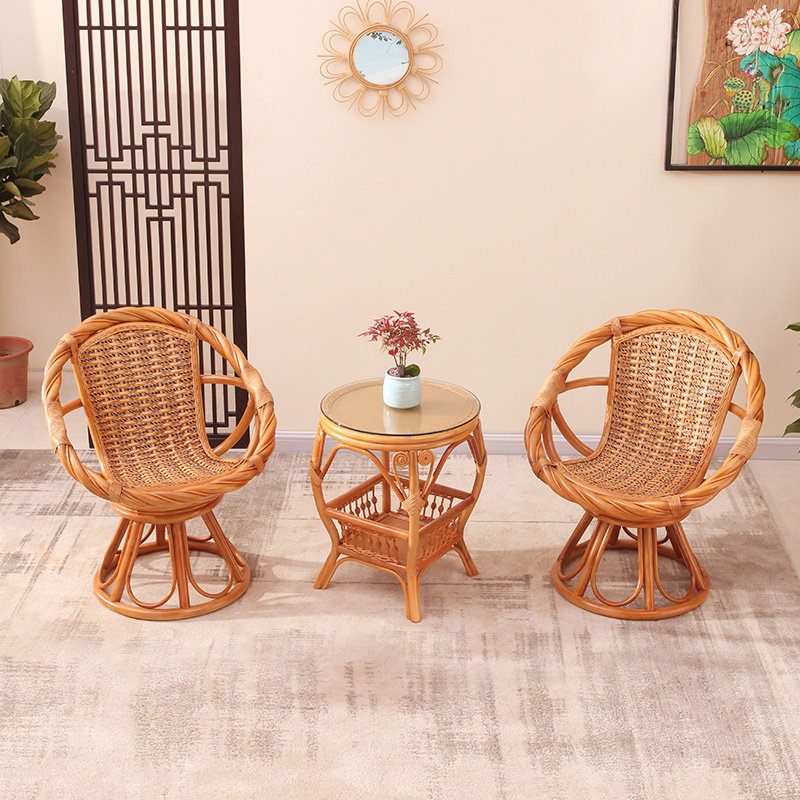 Семейный одинарный ротанговый стул PurelyFeel с высокой спинкой, ротанговый вращающийся стул, Балконный стул, чайный столик