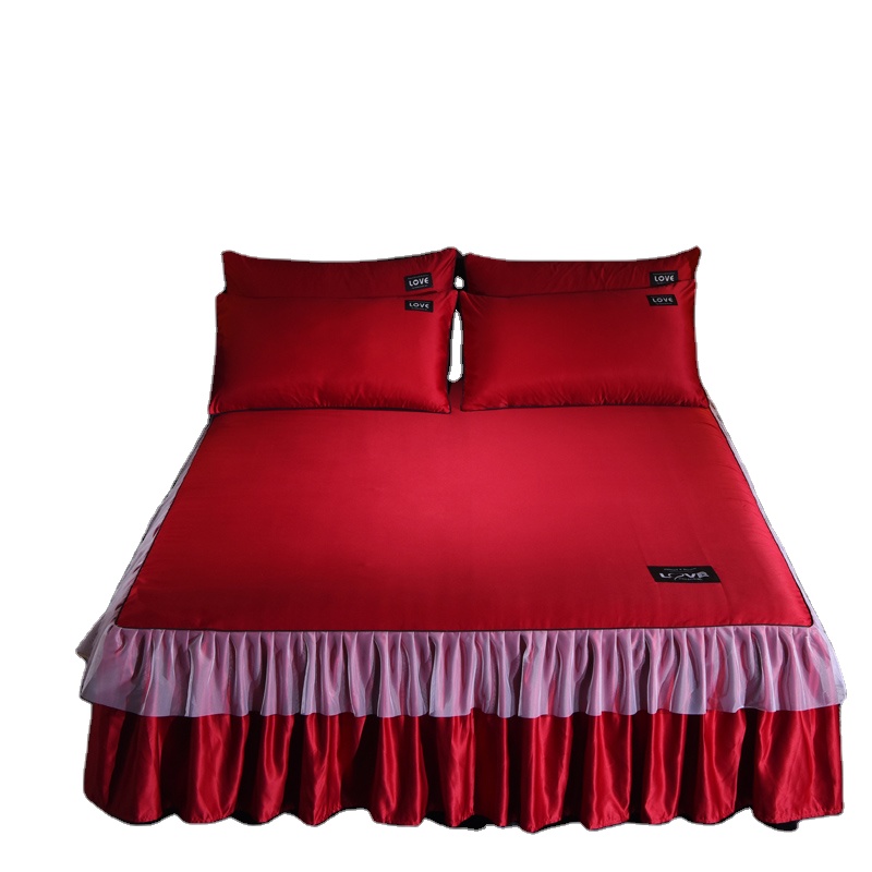 Wholesale Custom home 100% cotton Tencel Polyester fabric hotel embroidery Ruffle lace bed skirt full twin queen king size