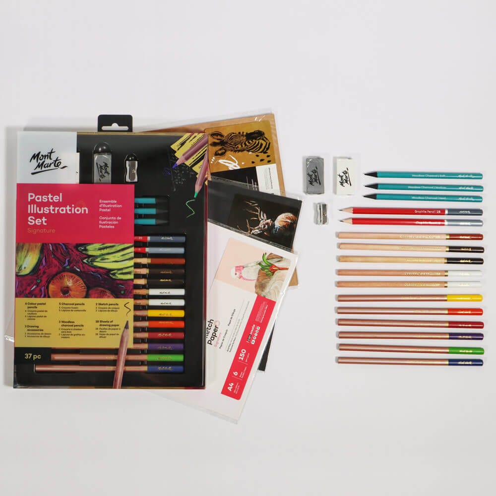Mont Marte Colour Pastel Illustration Set 37pc Pastel pencil Charcoal pencil