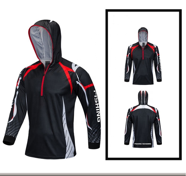 Polyester Custom Quick Dry Fishing Long Sleeve Zip Hooded Sports Wear for Men Jogger Lounge Outfit