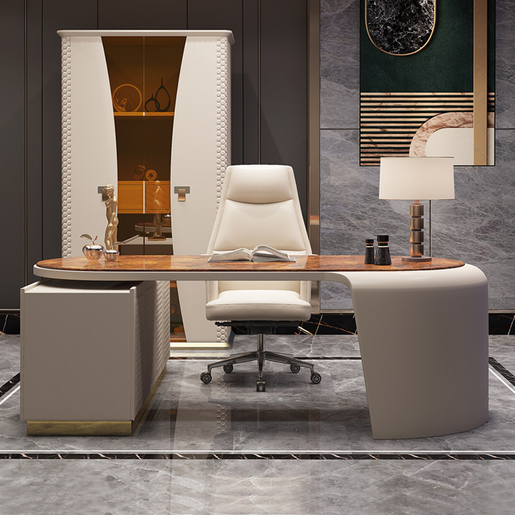 Italian Light Luxury Executive Desk Custom Size Modern Commercial Office Table Luxury Leather Home Office Furniture