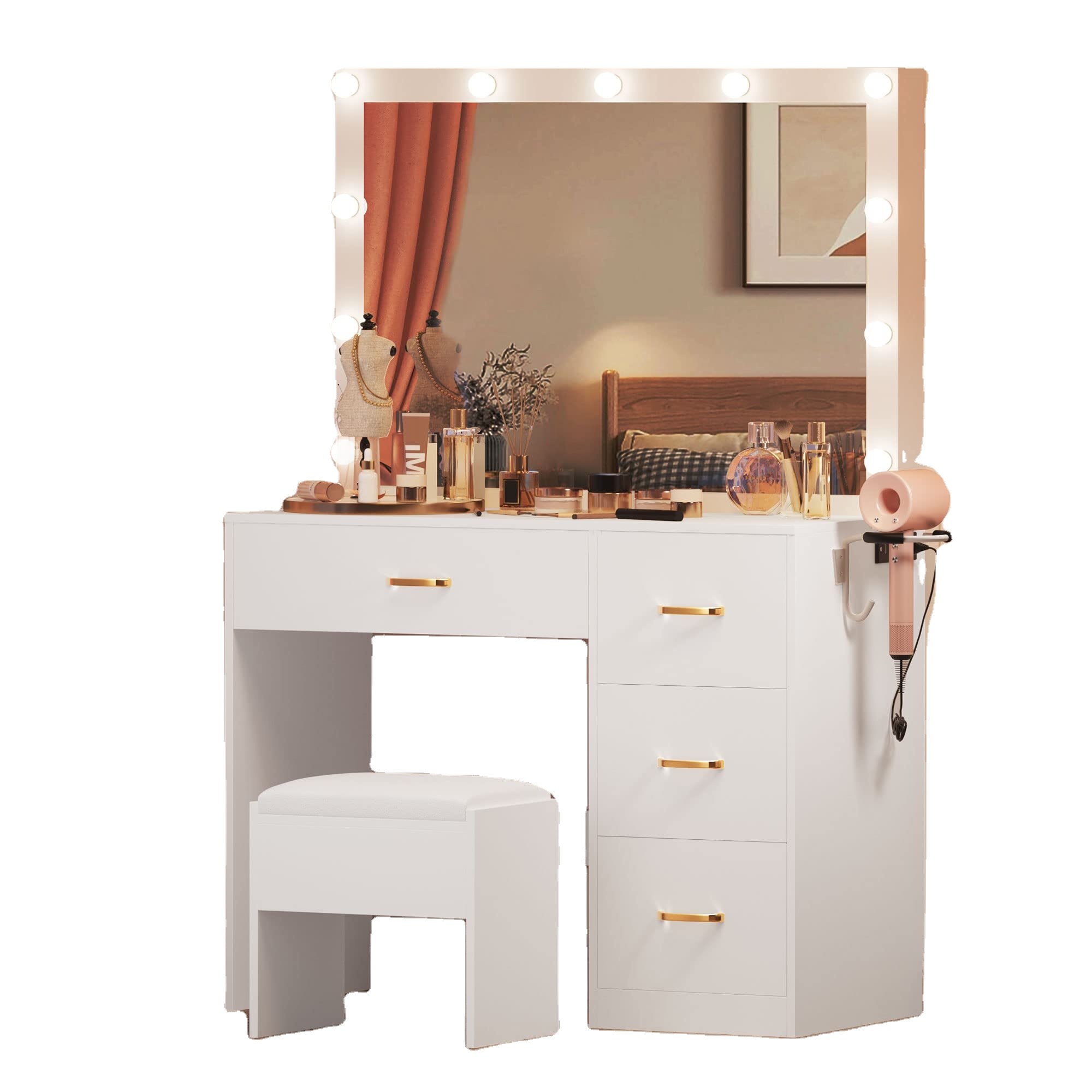 Factory Wholesale Customized Household Bedroom modern Wood Legs wooden dressing table with mirror and drawers