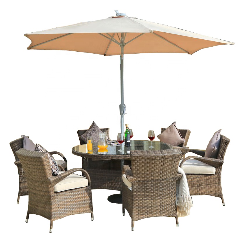 7PC Hot Sale All Weather Outdoor Furniture Patio Wicker and Garden 6 Seats Rattan Dinning Set