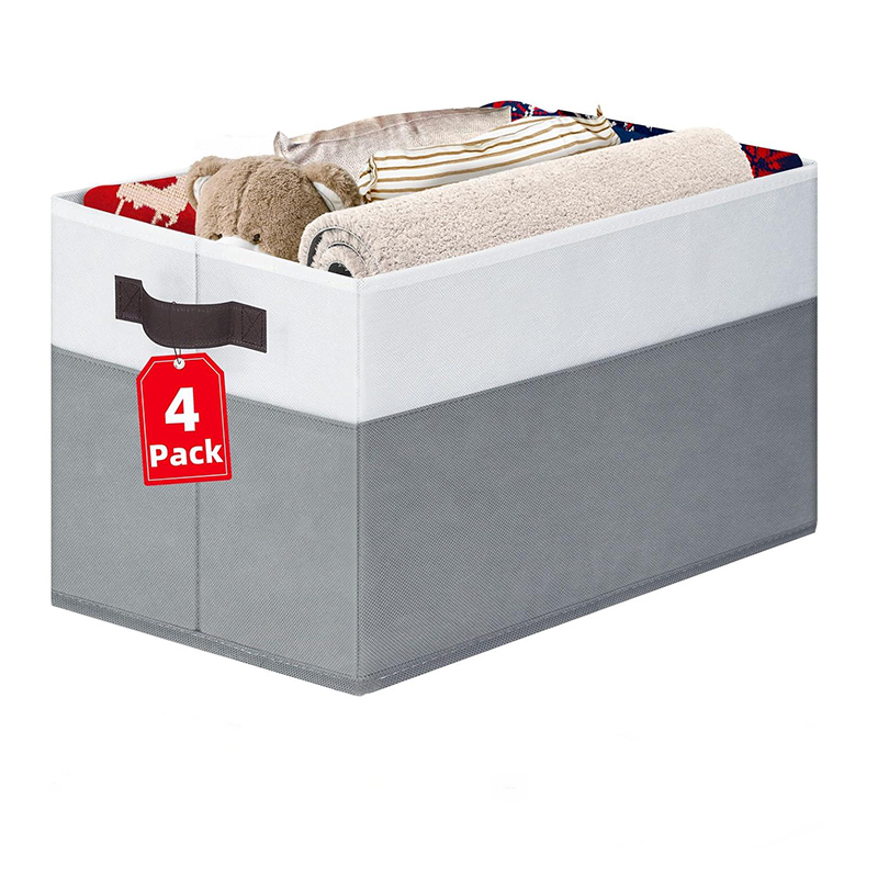 Best Sales 4 Pack Non-woven Fabric Foldable Wardrobe Clothes Organizers Storage Box With Leather Handle