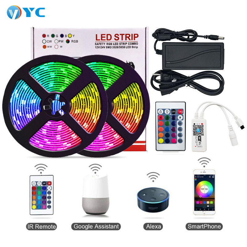10 метров 12 В светодиодные фонари 5050 RGB светодиодные полосы водонепроницаемые с WIFI костюм свет красочный Интеллектуальный голосовой свет полоса музыка приложение