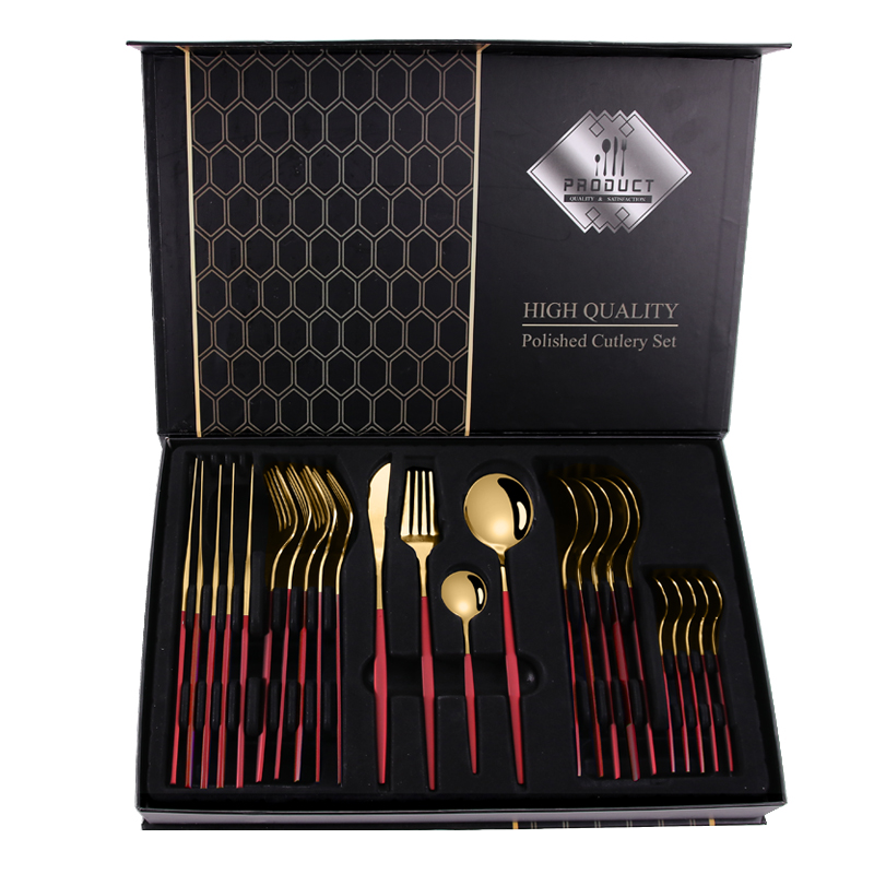 stainless steel 24pcs cutipol cutlery promotion black and gold cutlery set
