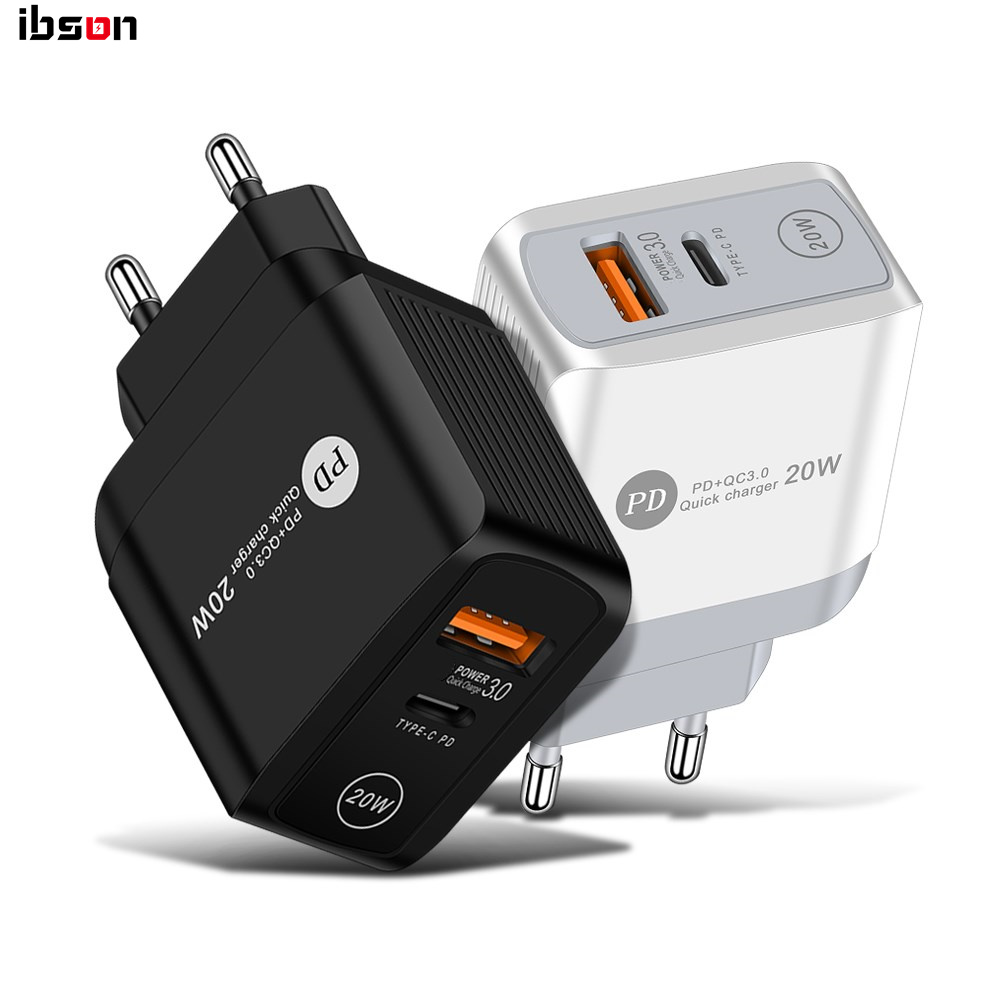Сетевые зарядные устройства с двумя USB-портами, 20 Вт, QC 3,0 PD, вилка стандарта США, ЕС, Великобритании, адаптер для Iphone 11, 12 Pro Max, X, Xr, 7, 8Plus, Samsung Note 20