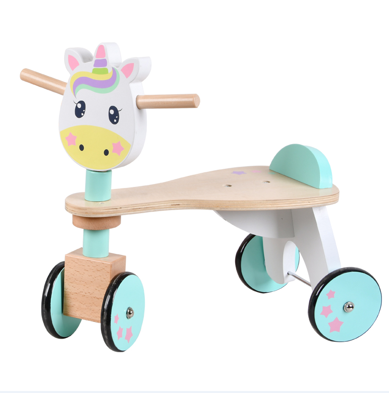 Children Wooden Ride On Baby Balance Bike Toy For Kids Educational Four-wheeled Wooden Balance Bike