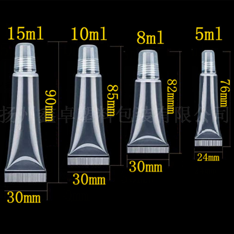 Custom 5ml 20ml red black rose gold white top lip gloss squeeze tube empty lipgloss lip balm round logo printing plastic tube