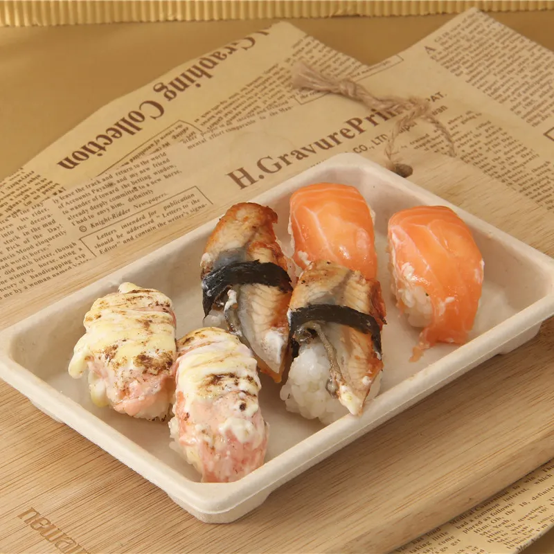 Sushi Tray Compostable Biodegradable Food Container Sugarcane Bagasse Disposable Paper Chocolate Buffet Tray With Lid