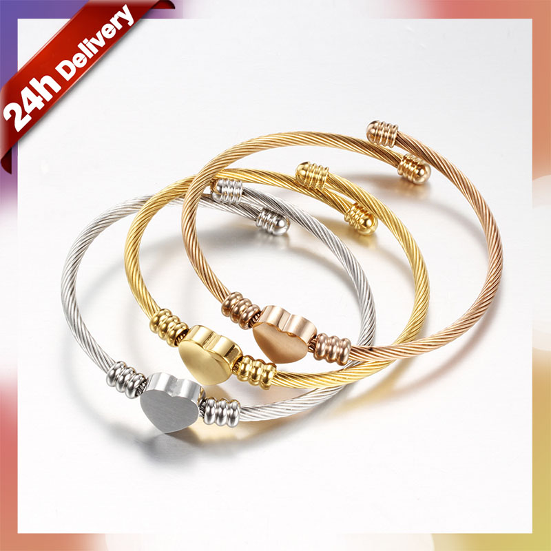 Dylam Модные Винтажные браслеты с подвесками из розового золота, Белый 18K из нержавеющей стали для женщин, позолоченные браслеты фибула браслет сердце