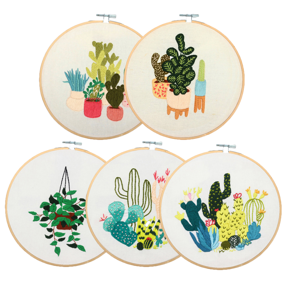 Cactus DIY Embroidery Kit for Beginner Needlework Craft Cross Stitch Set Sewing Art Wall Embroidery Painting Home Accessories
