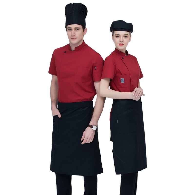 OEM Chef Men and Women Stand Collar Single Breasted Summer breathable Short Sleeve Casual Restaurant Cook Wear Catering Uniforms