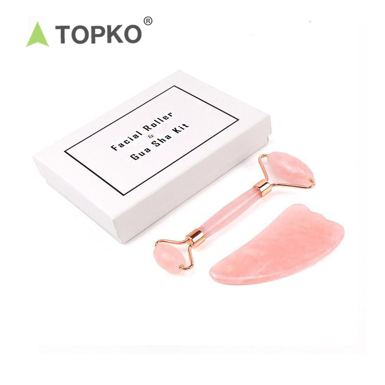 TOPKO оптовая торговля частная марка массажер для лица розовый кварц ролик натуральный нефрит ролик для лица набор