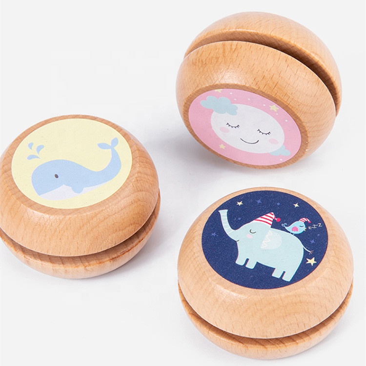 Классические образовательные игрушки Yo-yo, катушка для пальцев, шариковые принты Yo-yo, деревянные милые выдвижные Мультяшные животные для детей, оптовая продажа