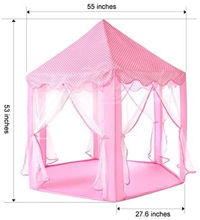 Princess Castle Tent for Girls Fairy Play Tents for Kids Hexagon Playhouse with Large Star Lights Toy Tents