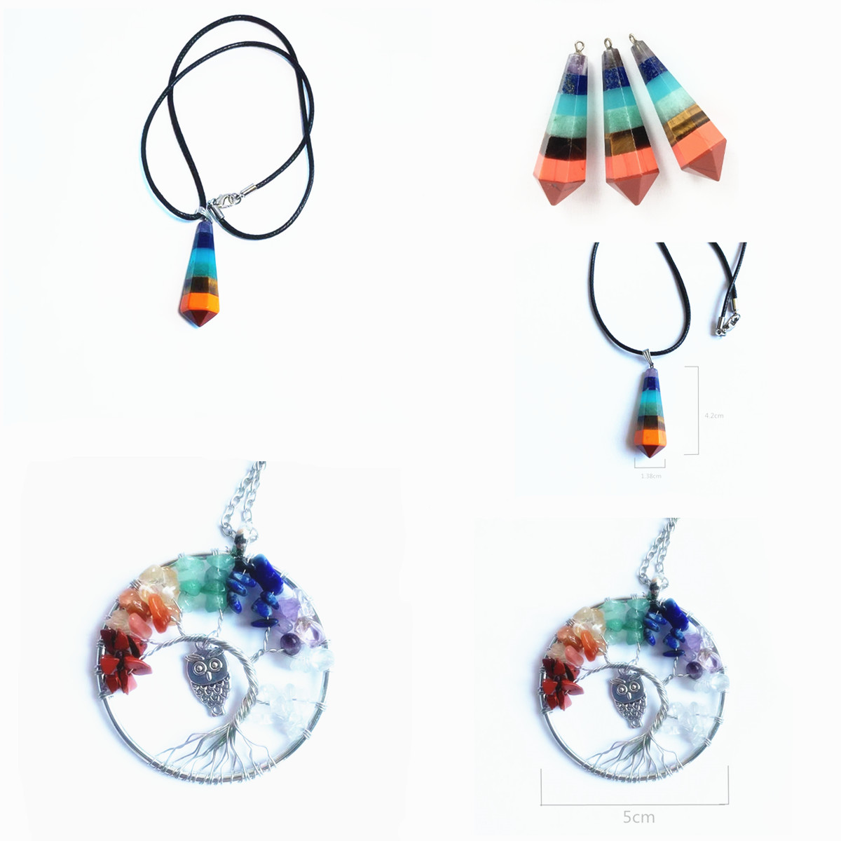 Ccrystals 7 chakra gemstones healing stones 7 chakra tree pendant pendulum necklace for gift