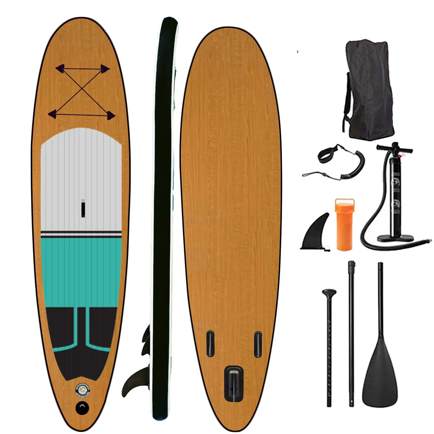 Inflatable Paddleboard Factory Surfing Air Boards Wood Wooden PVC Inflatable ISUP Paddle Board Stand Up Paddleboard