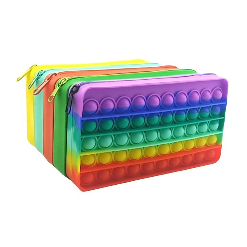 New Pop Its Push Bubble Fidget Toy Pencil Case, Children Stress Relief Antistress Popper Silicone Squeeze Toy for Kid Gift