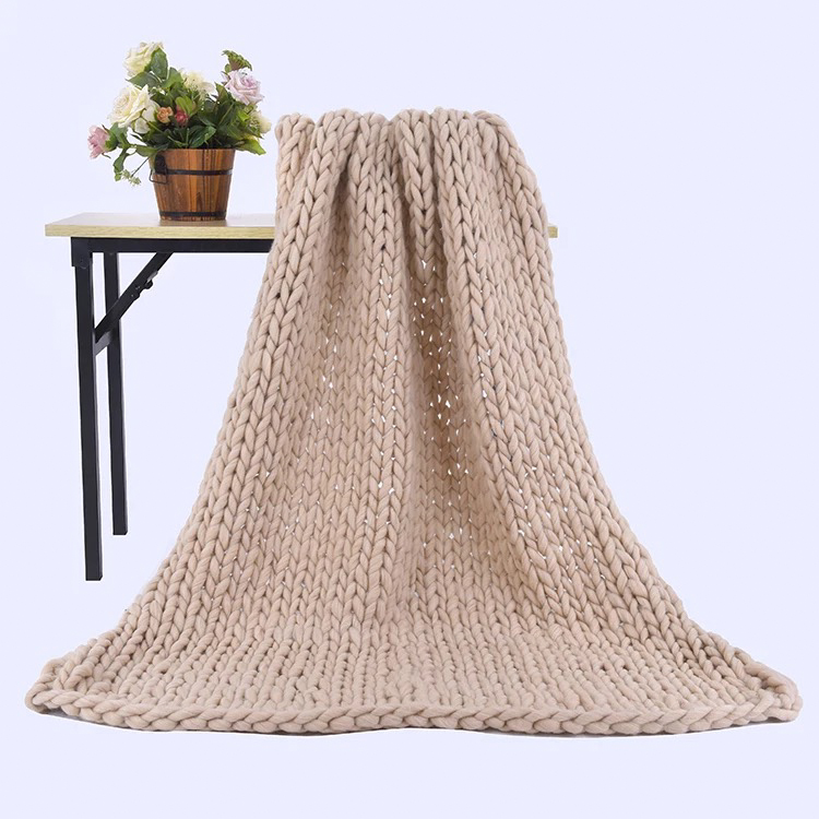 100% acylic soft and comfortable multipurpose organic throw couch cover knitted decorative weighted chunky blanket