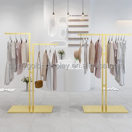 Wholesale high quality Garment Shop Equipment display rack Double Rack T Metallic Stainless Clothes Rack with Stand