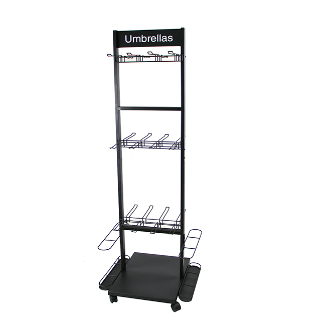 customized floor metal umbrella stand wiht wheel