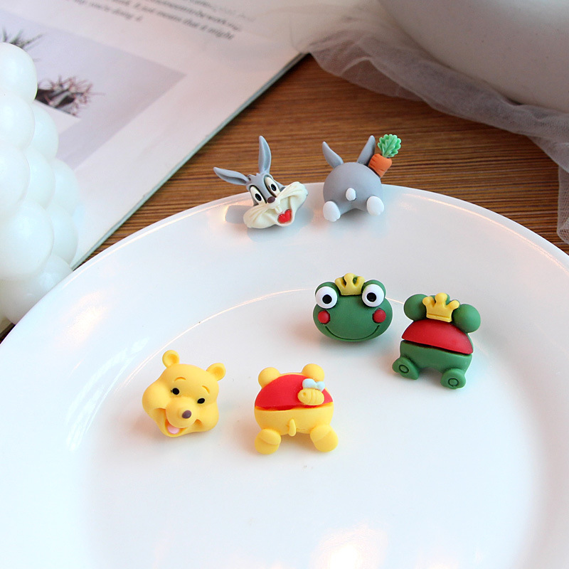 Creative Design Kids Girls Sweet Bear Earring Fashion Bunny Jewelry Cute Cartoon 925 Silver Mickey Stud Earrings