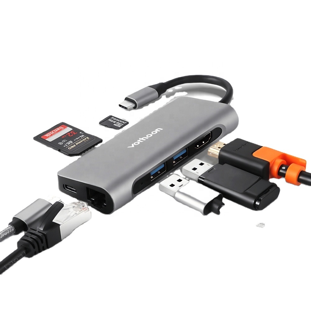 7 в 1 USB C Hub Type C Hub to RJ45 4K USB 3,0 адаптер PD зарядный порт для MacBook Pro Samsung Galaxy S8 Huawei P30 Pro