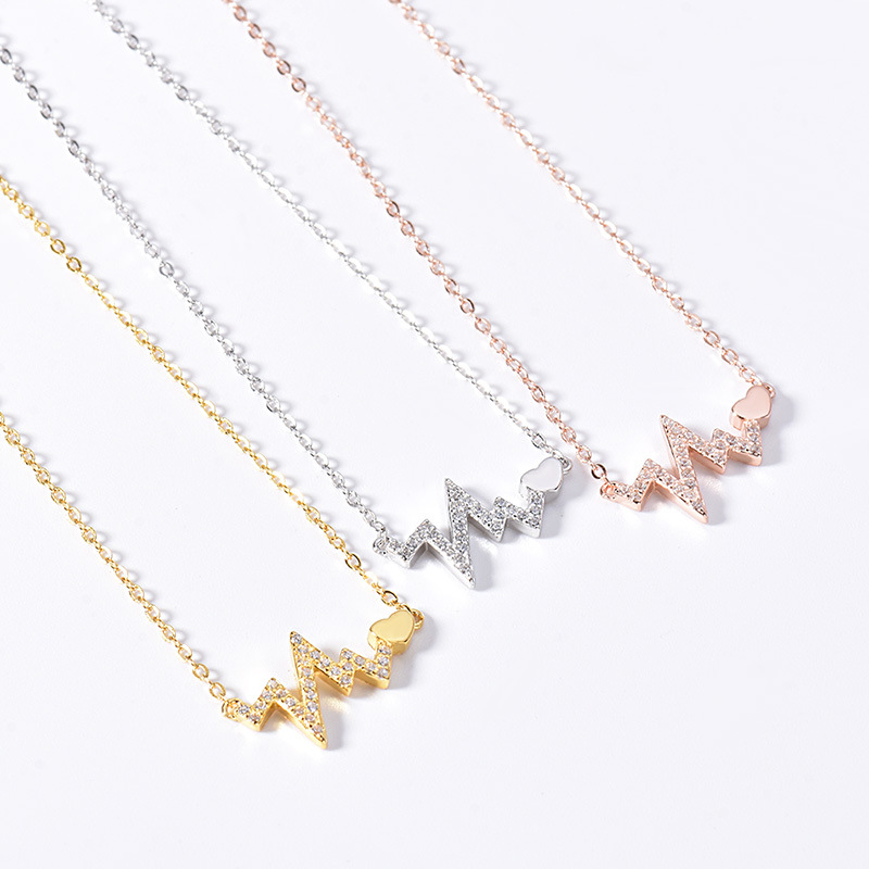 S925 Sterling Silver ECG zircon chain pendant necklace