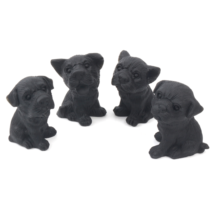 Wholesale Crystal Animal Black Obsidian Dog Sculpture Statue Mini Crafts Gift