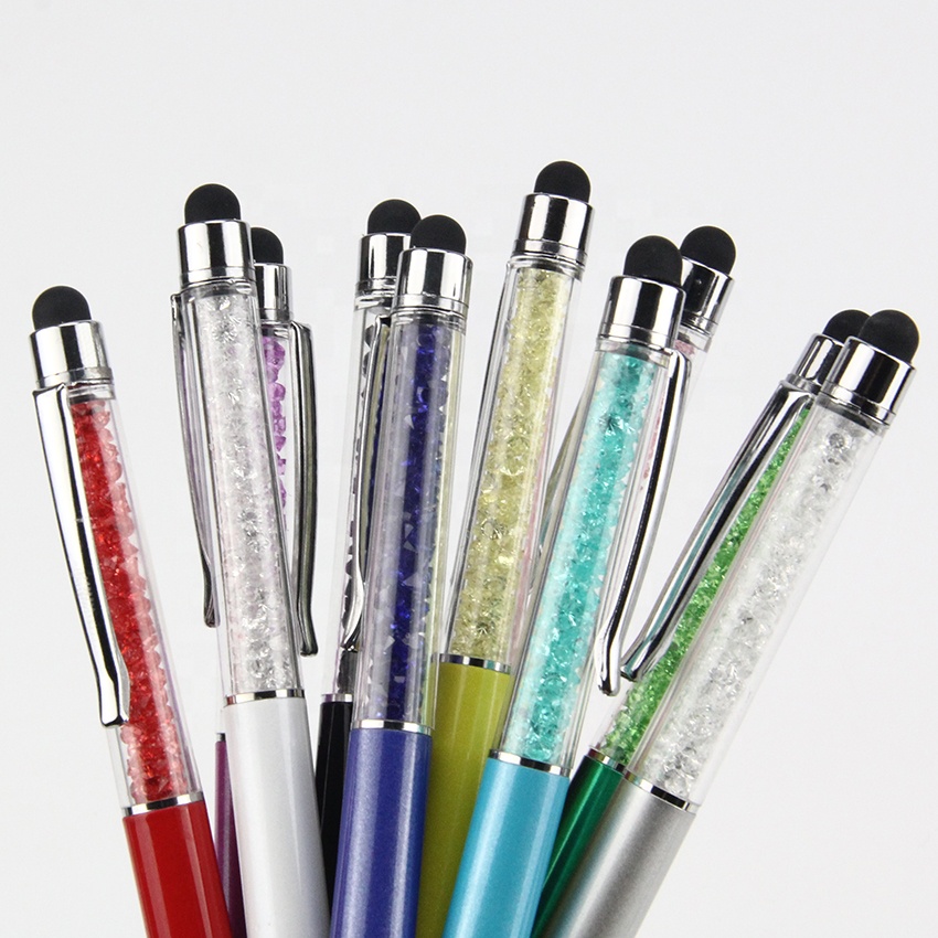 Colorful 2 in 1 Crystal Diamond Ballpoint Pencil Touch Screen Stylus Pen for iPhone iPad Tablet For School Office