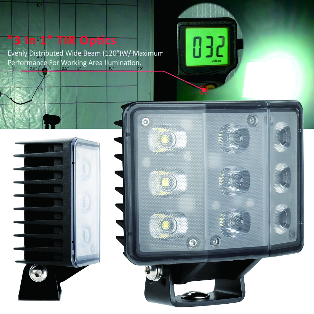 Hot Sale 90W Three Faces Automotive Work Light 12V High Emc CISPR25 IP68 IP69 Flood Beam Led Tractor Work Lights
