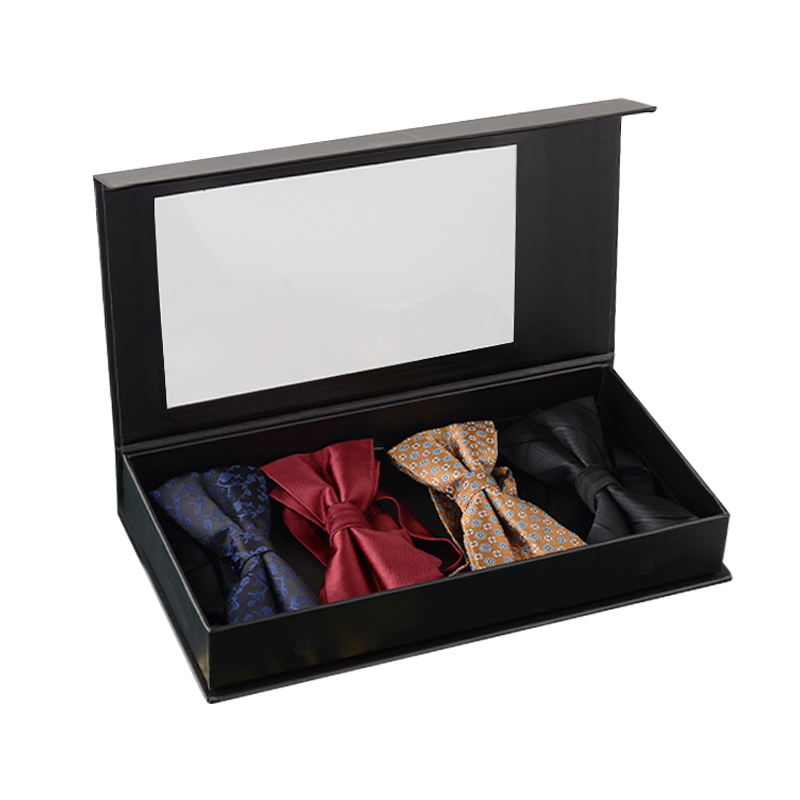 Magnetic Silk Luxury Cravat Bow tie Cardboard Gift box Custom Logo Men tie Set Paper box With Window