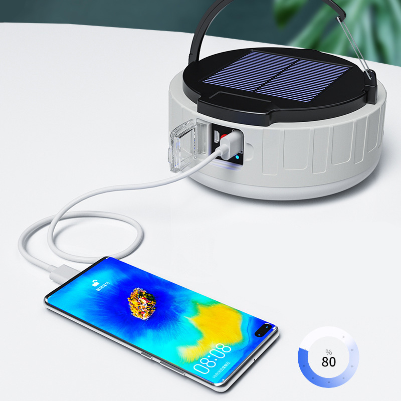 Solar Charged & USB Charged Portable 360 Degree Solar Camping Lamp with Hook LED Emergency Lights Outdoor Camping Tent Lighting