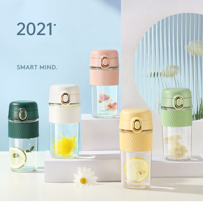 420ML Water Bottle Manufacturer Tea Infuser Glass Water Bottle Travel Mugs Reusable Coffee Cups