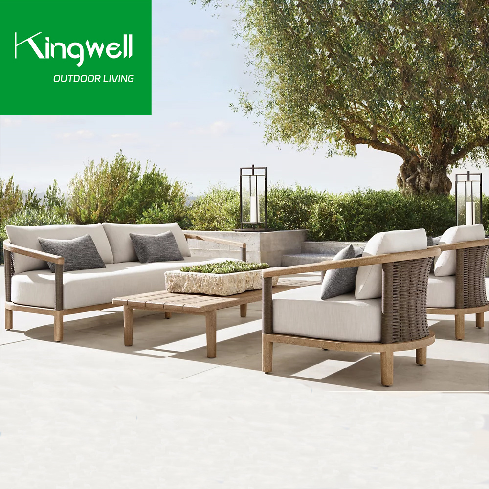 Modern Design Outdoor Patio Wooden Rattan Wicker Lounge Furniture Sofas Set Solid Wood Teak Garden Sofa Set